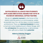 Baton Rouge Alliance for Students Applauds EBR Board for Vote in Favor of Universal Gifted Testing